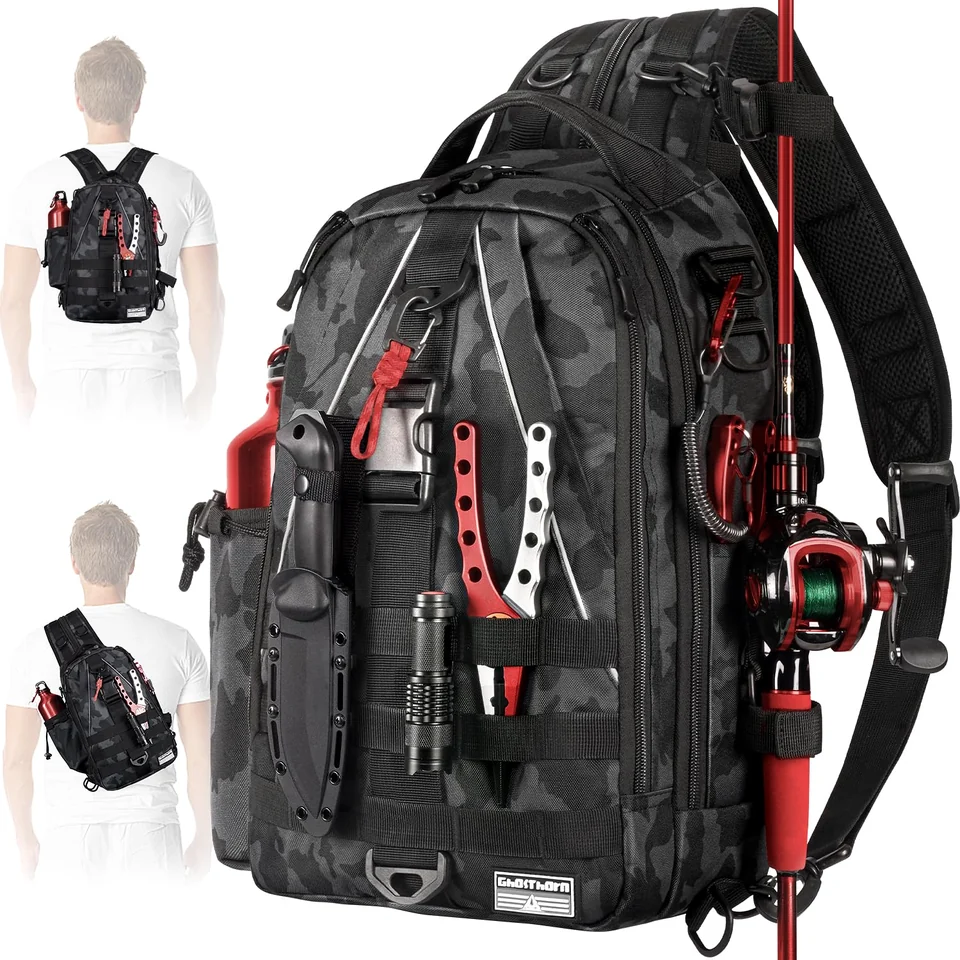 Convertible tackle sling pack — Medium · black camouflage