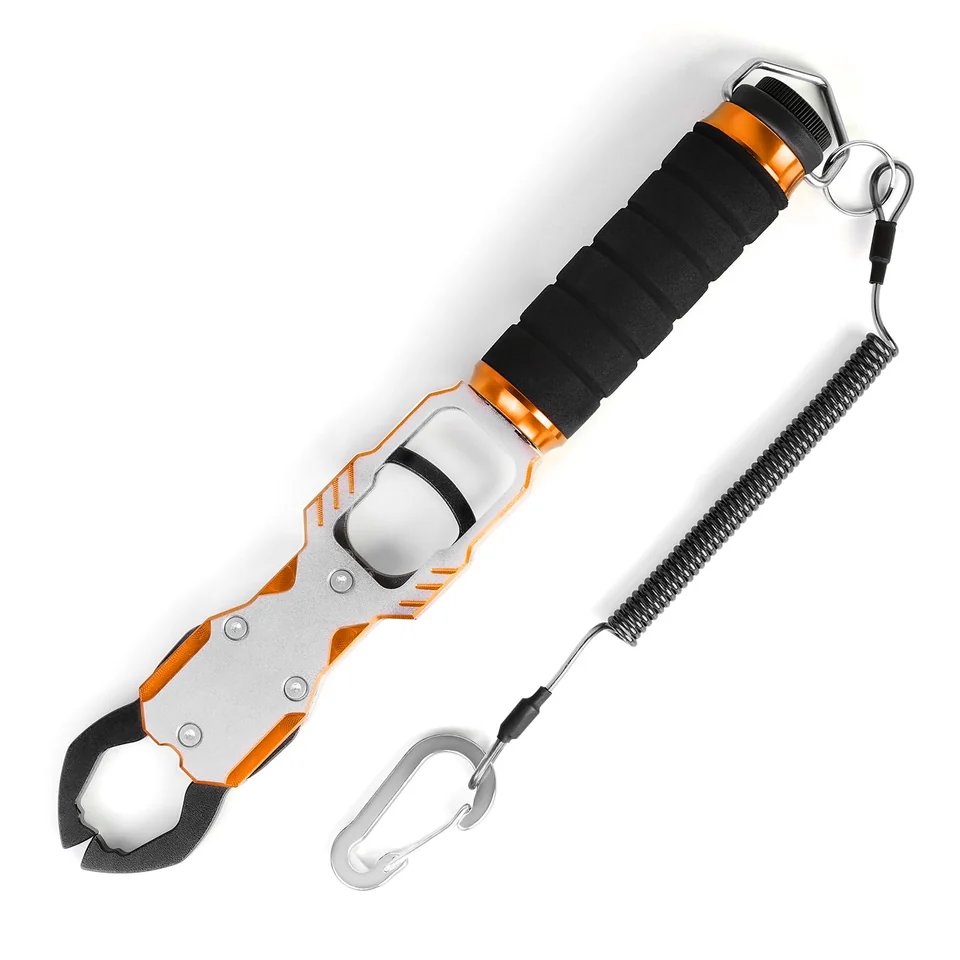 Fish lip gripper with scale — Orange · 11 in · scale to 40 lb